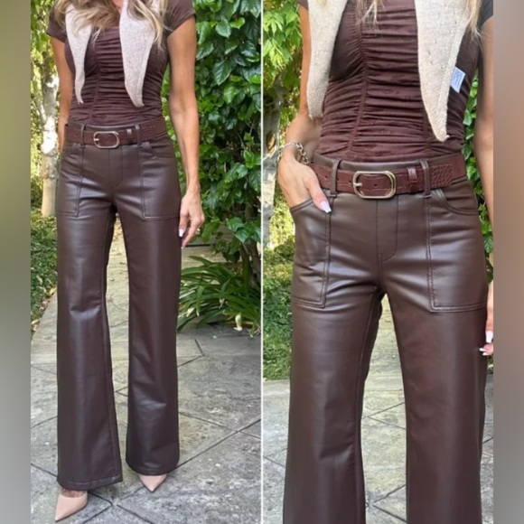 Bevy Flog Christine Vegan Leather Pants Brown Size 27 - Picture 2 of 9